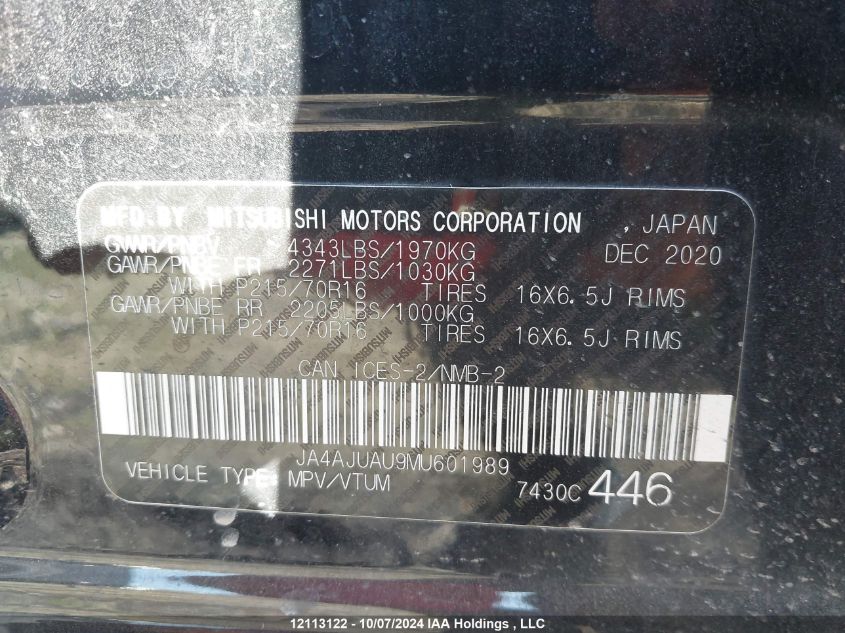 2021 Mitsubishi Rvr Es VIN: JA4AJUAU9MU601989 Lot: 12113122