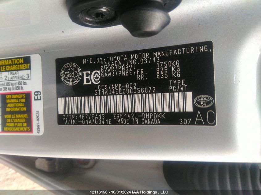 2T1KU4EE0DC056072 2013 Toyota Matrix