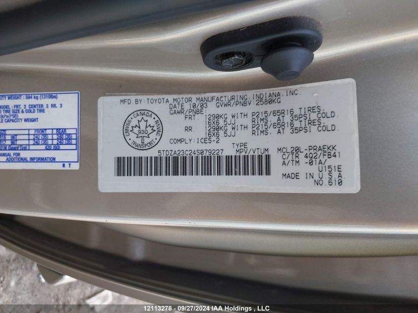 5TDZA23C24S079227 2004 Toyota Sienna Ce/Le