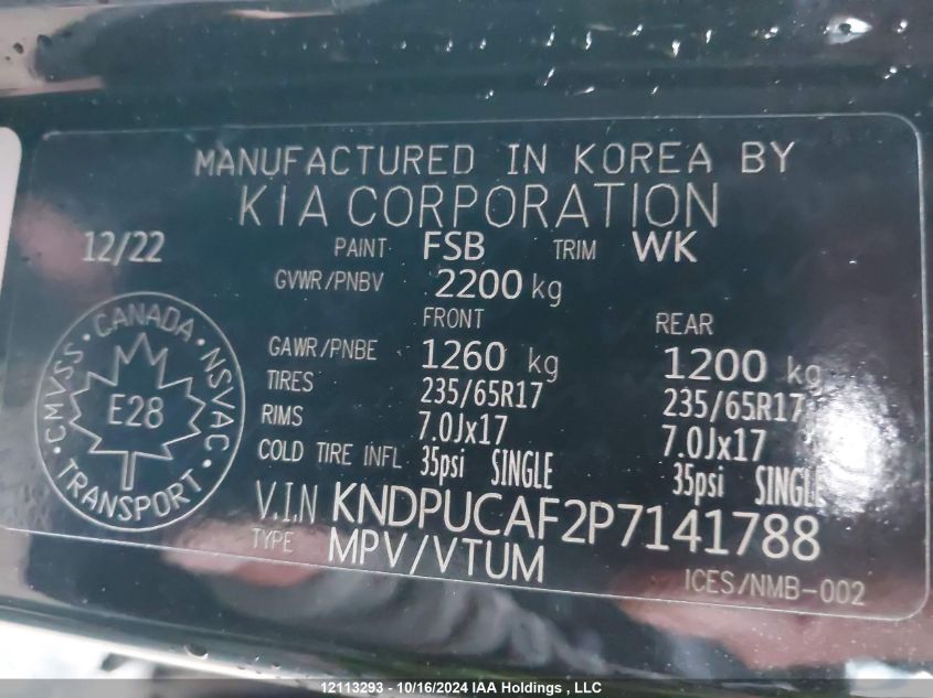 2023 Kia Sportage VIN: KNDPUCAF2P7141788 Lot: 12113293