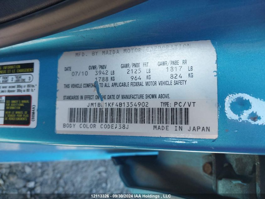 2011 Mazda 3 I VIN: JM1BL1KF4B1354902 Lot: 12113326