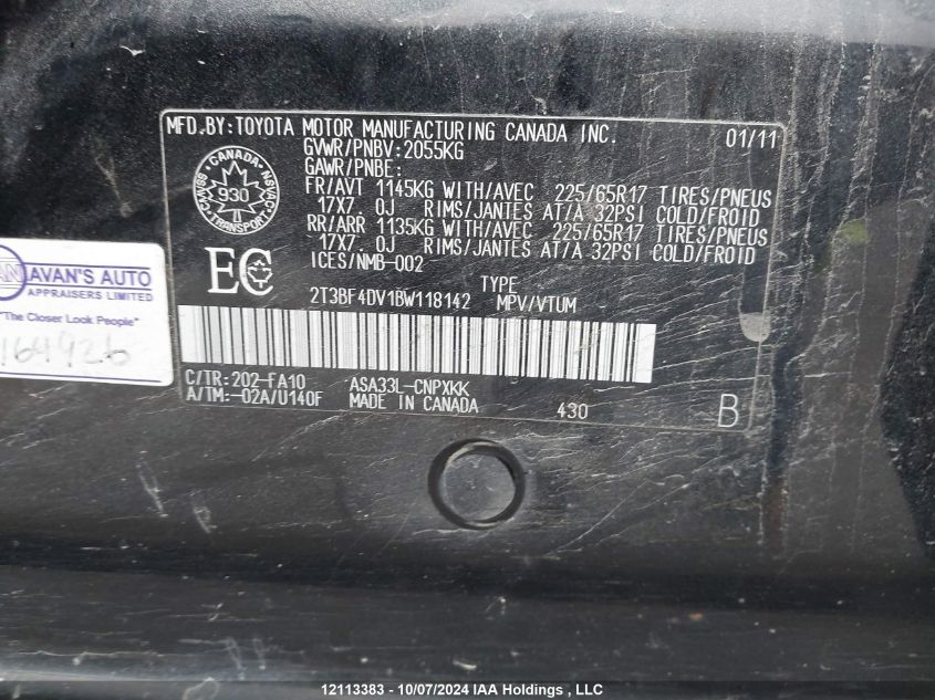 2T3BF4DV1BW118142 2011 Toyota Rav4