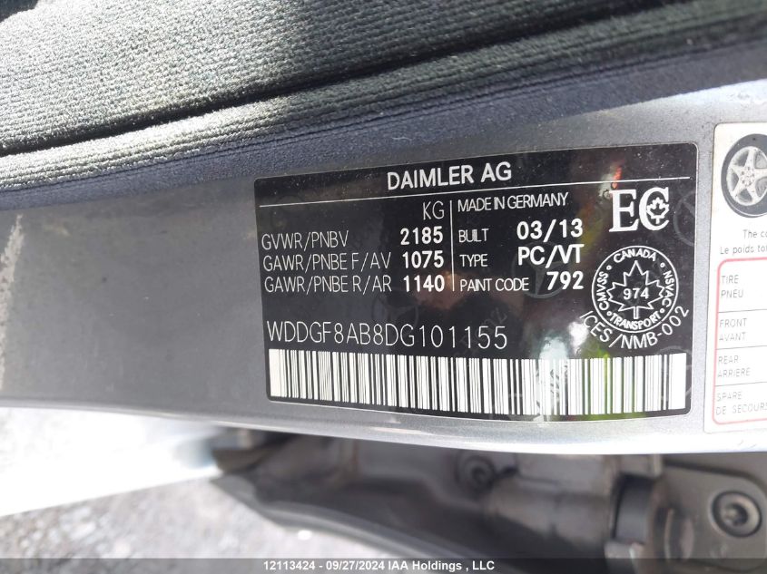 2013 Mercedes-Benz C-Class VIN: WDDGF8AB8DG101155 Lot: 12113424