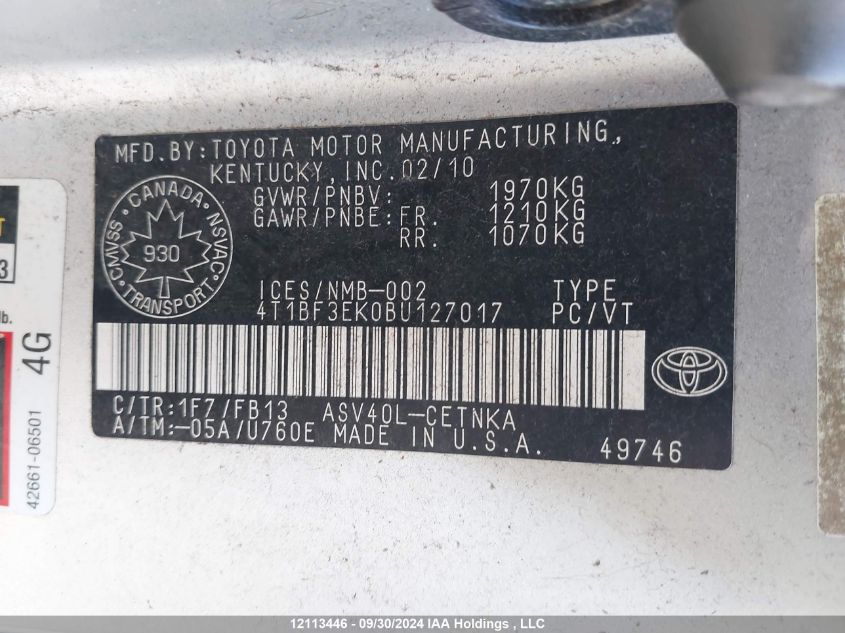 4T1BF3EK0BU127017 2011 Toyota Camry Se/Le/Xle