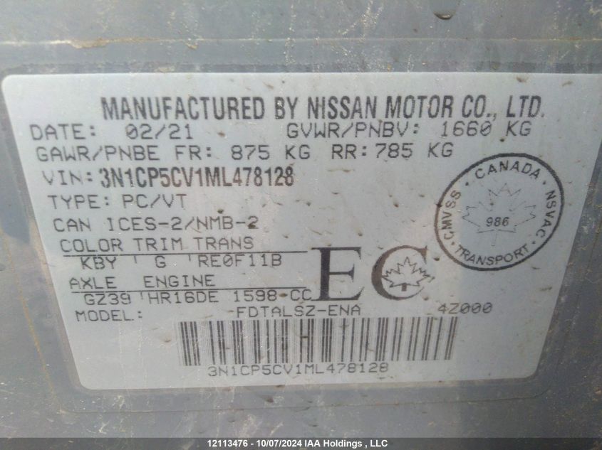 3N1CP5CV1ML478128 2021 Nissan Kicks