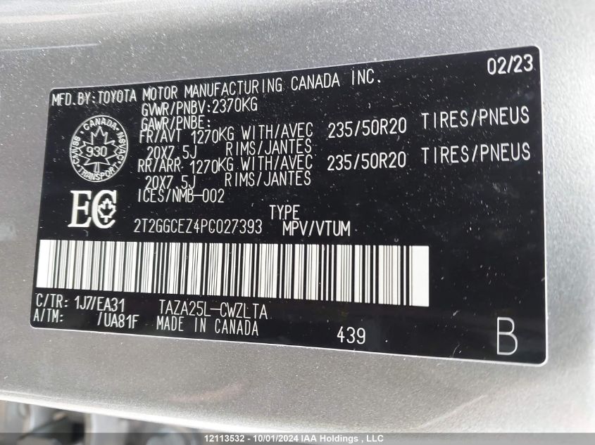 2023 Lexus Nx 350 VIN: 2T2GGCEZ4PC027393 Lot: 12113532