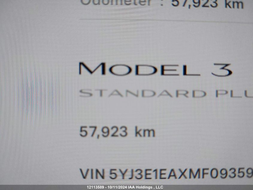 2021 Tesla Model 3 VIN: 5YJ3E1EAXMF093591 Lot: 12113589