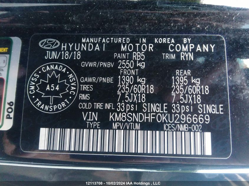 KM8SNDHF0KU296669 2019 Hyundai Santa Fe Xl Preferred