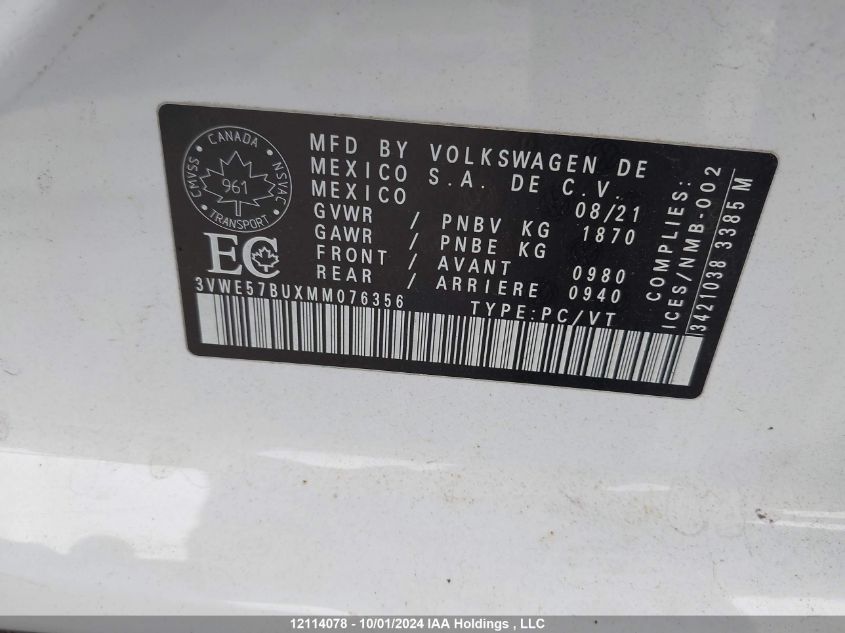 3VWE57BUXMM076356 2021 Volkswagen Jetta