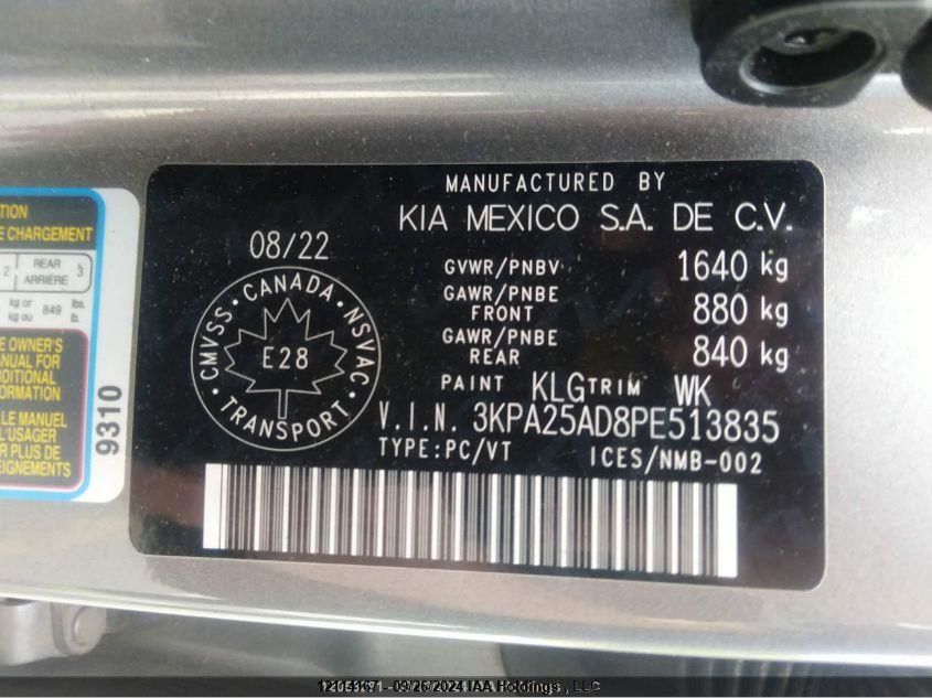 2023 Kia Rio 5-Door VIN: 3KPA25AD8PE513835 Lot: 12114167