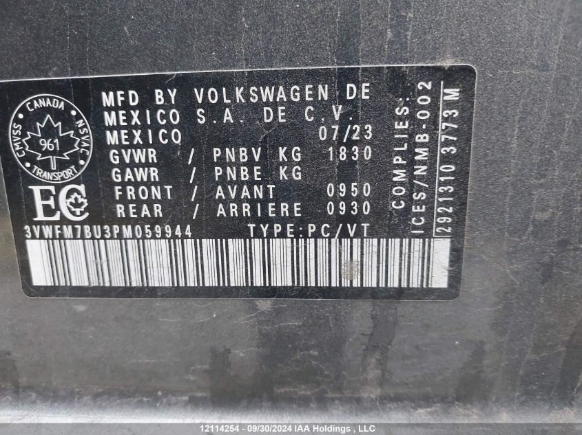 2023 Volkswagen Jetta VIN: 3VWFM7BU3PM059944 Lot: 12114254