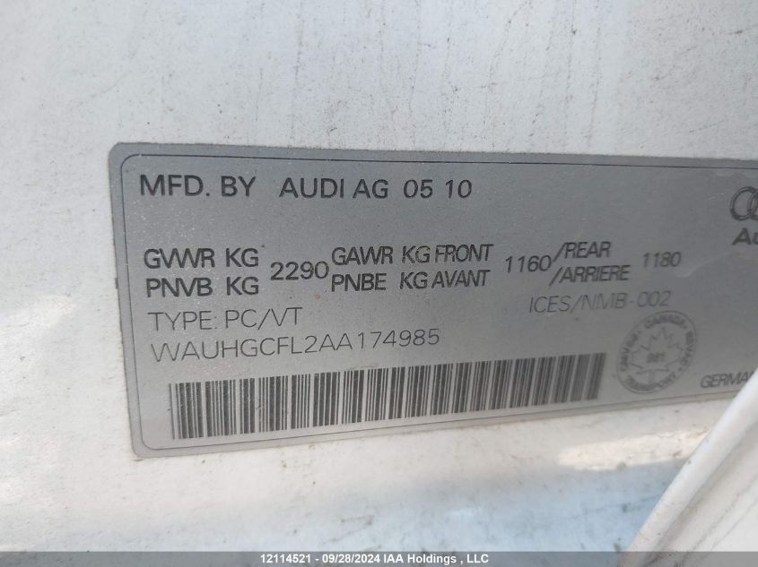 WAUHGCFL2AA174985 2010 Audi S4 Premium