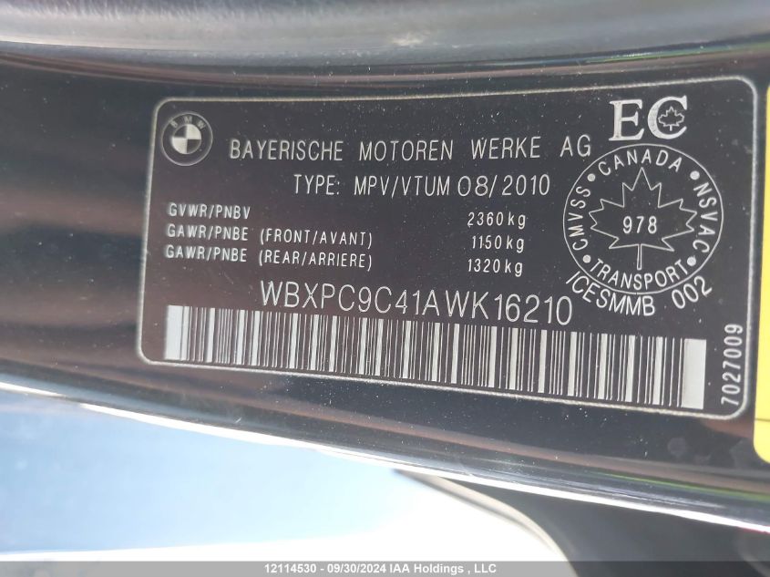 2010 BMW X3 xDrive30I VIN: WBXPC9C41AWK16210 Lot: 12114530