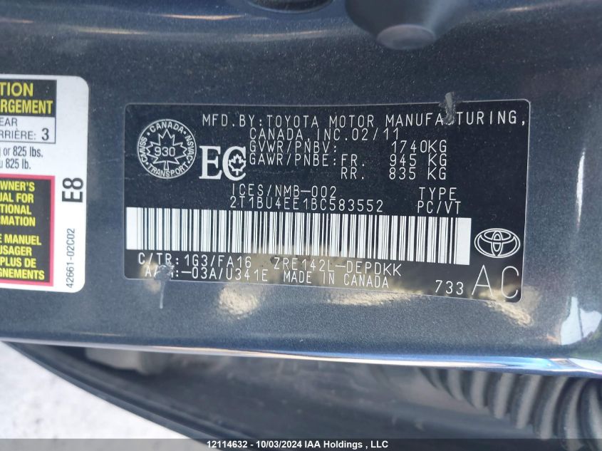 2T1BU4EE1BC583552 2011 Toyota Corolla