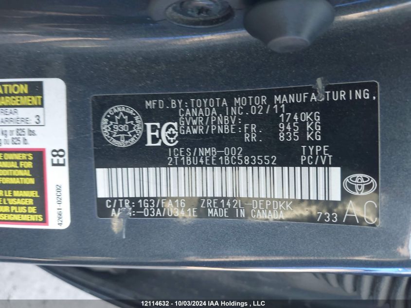 2T1BU4EE1BC583552 2011 Toyota Corolla