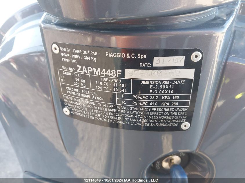 2007 Vespa Lx 150 VIN: ZAPM448F975500160 Lot: 12114649