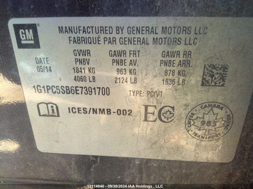 1G1PC5SB6E7391700 2014 Chevrolet Cruze