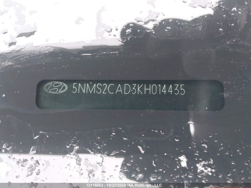 2019 Hyundai Santa Fe Se VIN: 5NMS2CAD3KH014435 Lot: 12115052