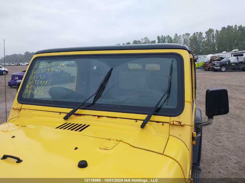 2001 Jeep Tj VIN: 1J4FA49SX1P359751 Lot: 12115095