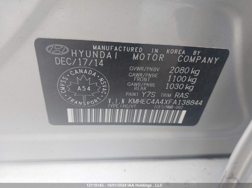 2015 Hyundai Sonata Hybrid/Limited VIN: KMHEC4A4XFA138844 Lot: 12115143