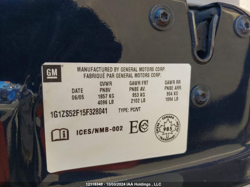 2005 Chevrolet Malibu VIN: 1G1ZS52F15F328041 Lot: 12115348