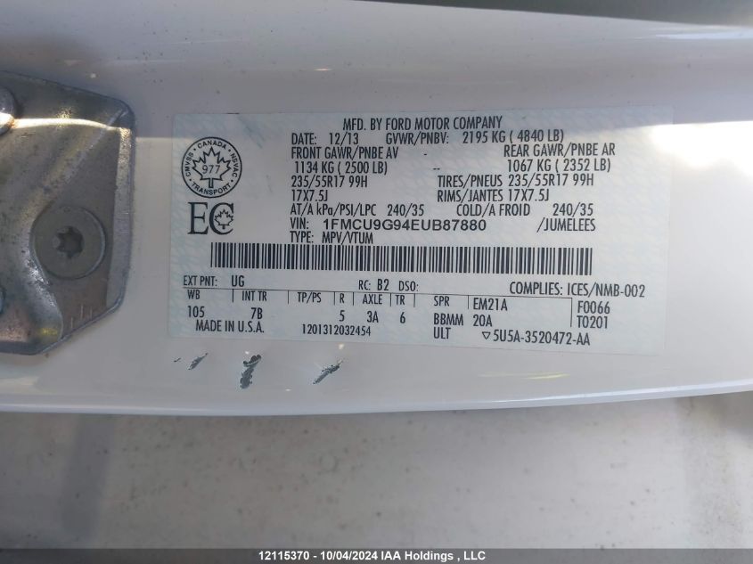 1FMCU9G94EUB87880 2014 Ford Escape Se