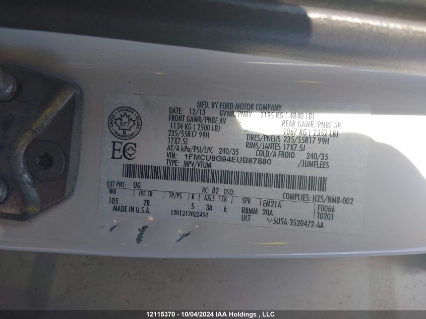 1FMCU9G94EUB87880 2014 Ford Escape Se