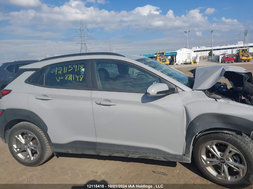 2022 Hyundai Kona Sel/Se VIN: KM8K22AB4NU881148 Lot: 12115418