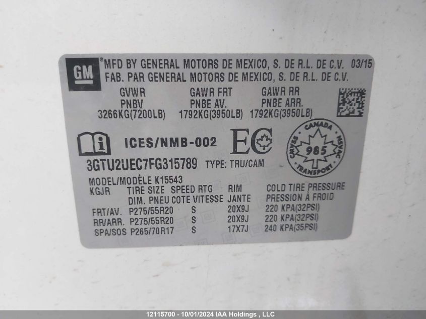 3GTU2UEC7FG315789 2015 GMC Sierra 1500