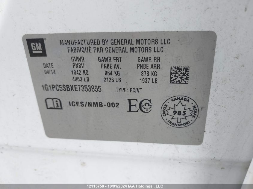 1G1PC5SBXE7353855 2014 Chevrolet Cruze