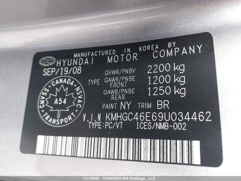 KMHGC46E69U034462 2009 Hyundai Genesis