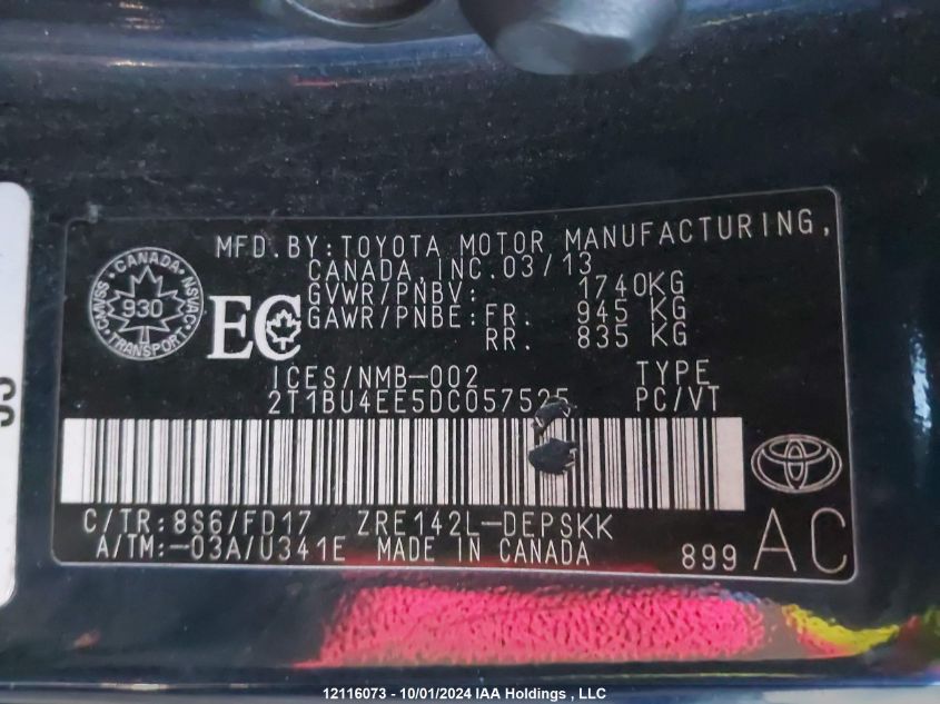 2T1BU4EE5DC057525 2013 Toyota Corolla S