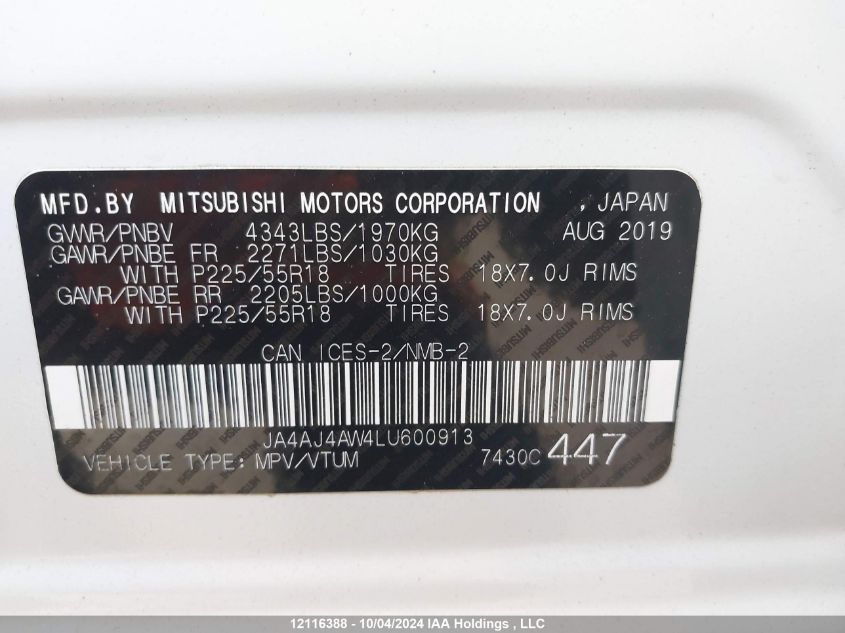 JA4AJ4AW4LU600913 2020 Mitsubishi Rvr