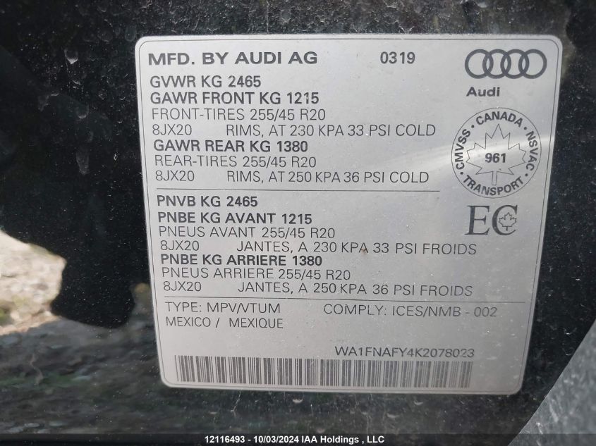 WA1FNAFY4K2078023 2019 Audi Q5 Technik S-Line