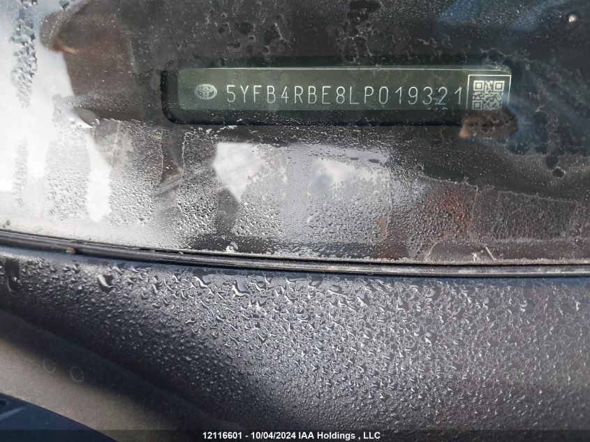 2020 Toyota Corolla VIN: 5YFB4RBE8LP019321 Lot: 12116601