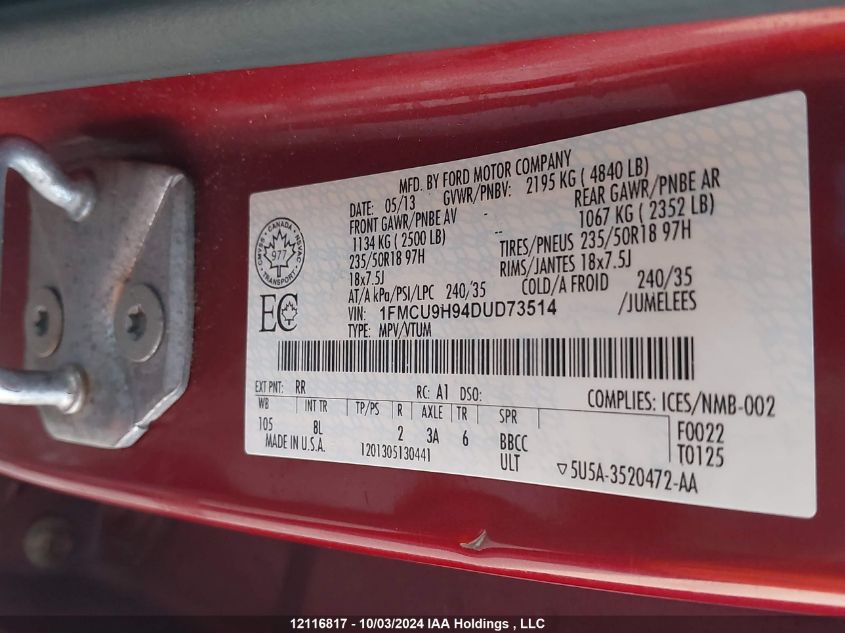 1FMCU9H94DUD73514 2013 Ford Escape Sel