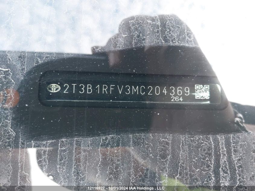 2021 Toyota Rav4 Le VIN: 2T3B1RFV3MC204369 Lot: 12116927