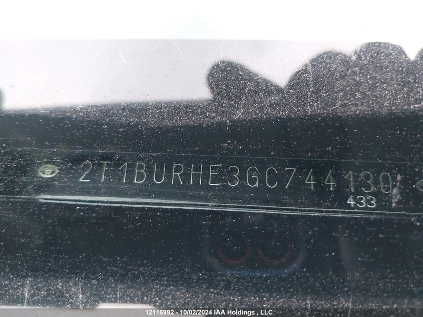 2016 Toyota Corolla Le VIN: 2T1BURHE3GC744130 Lot: 12116992