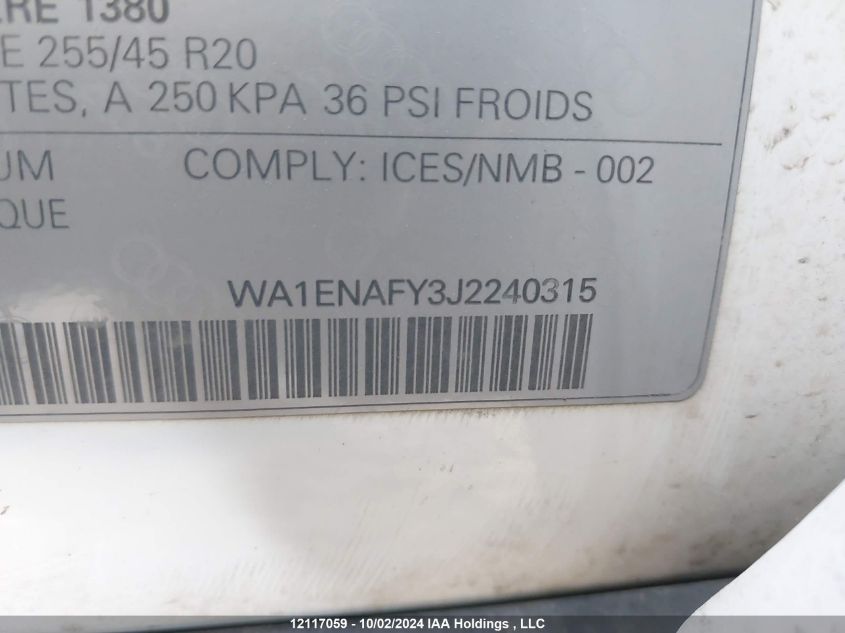 WA1ENAFY3J2240315 2018 Audi Q5 Progressiv S-Line