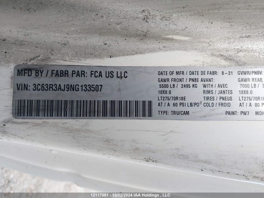 2022 Ram 3500 Tradesman VIN: 3C63R3AJ9NG133507 Lot: 12117081