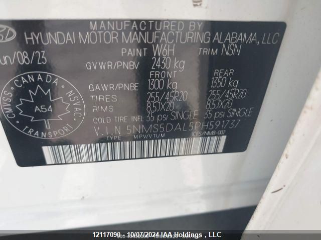 2023 Hyundai Santa Fe Calligraphy VIN: 5NMS5DAL5PH591737 Lot: 12117090