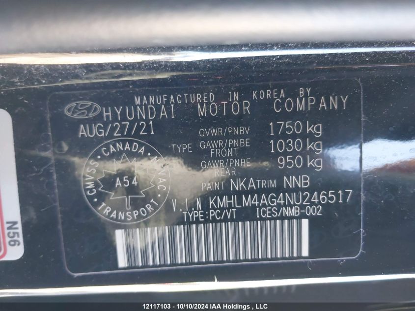 2022 Hyundai Elantra VIN: KMHLM4AG4NU246517 Lot: 12117103