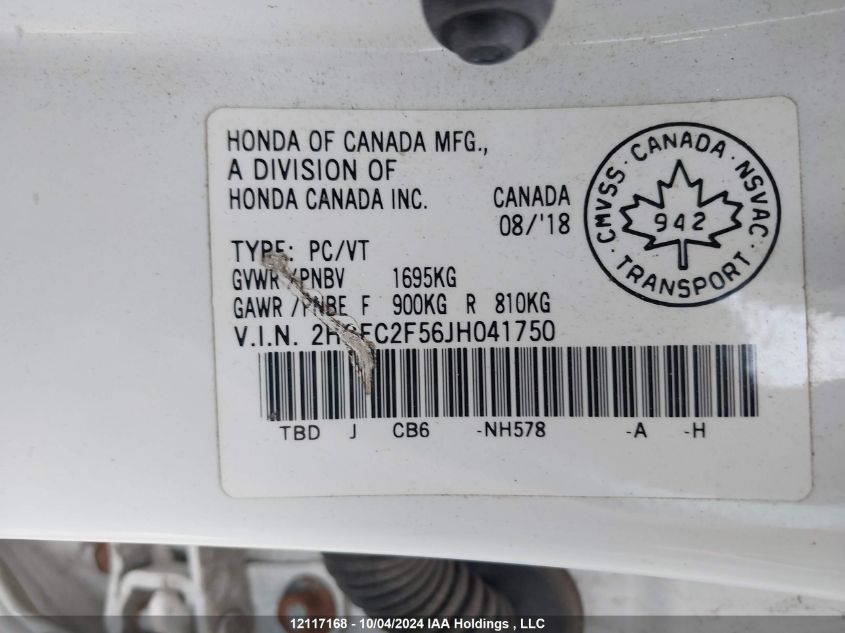 2018 Honda Civic Lx VIN: 2HGFC2F56JH041750 Lot: 12117168