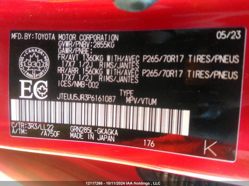 2023 Toyota 4Runner VIN: JTEUU5JR3P6161087 Lot: 12117268