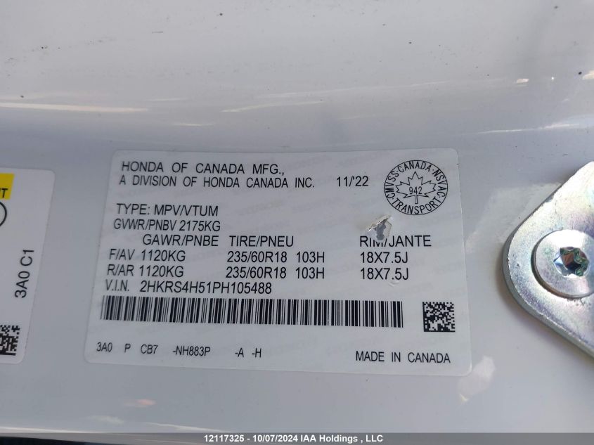 2023 Honda Cr-V VIN: 2HKRS4H51PH105488 Lot: 12117325