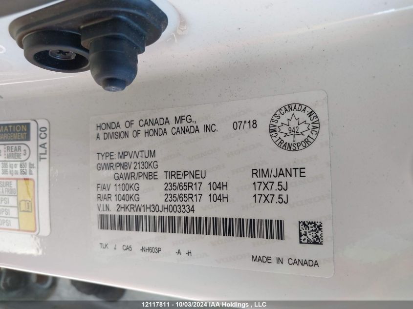 2HKRW1H30JH003334 2018 Honda Cr-V Lx