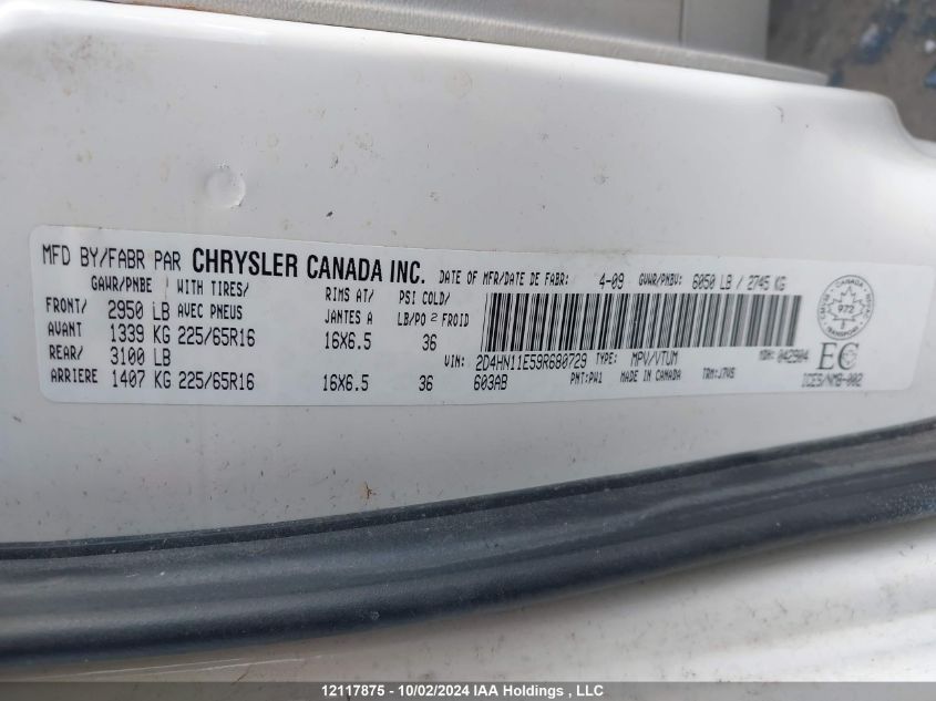 2009 Dodge Grand Caravan Cv VIN: 2D4HN11E59R680729 Lot: 12117875