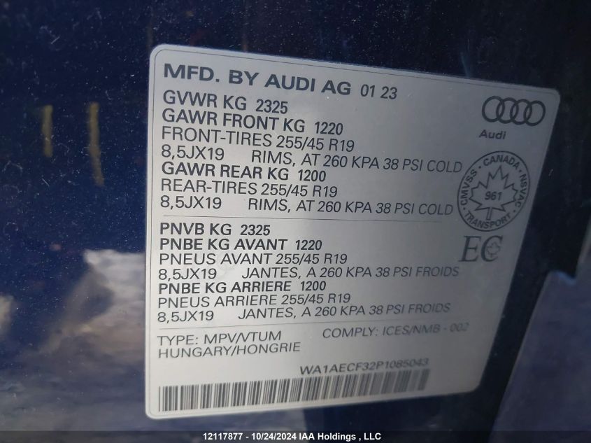 2023 Audi Q3 Komfort 45 VIN: WA1AECF32P1085043 Lot: 12117877