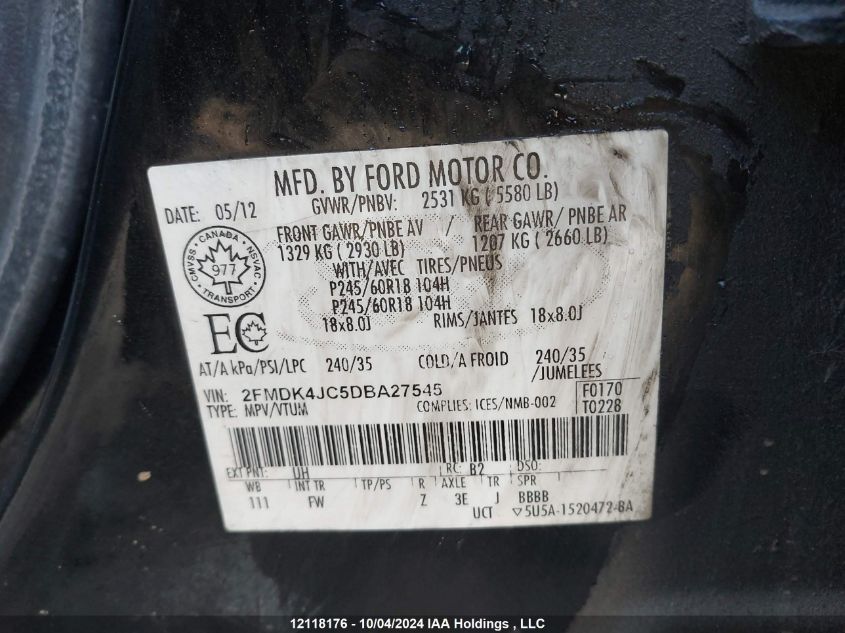 2FMDK4JC5DBA27545 2013 Ford Edge Sel