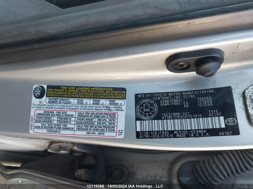 4T1BF32K05U101915 2005 Toyota Camry Le/Xle/Se